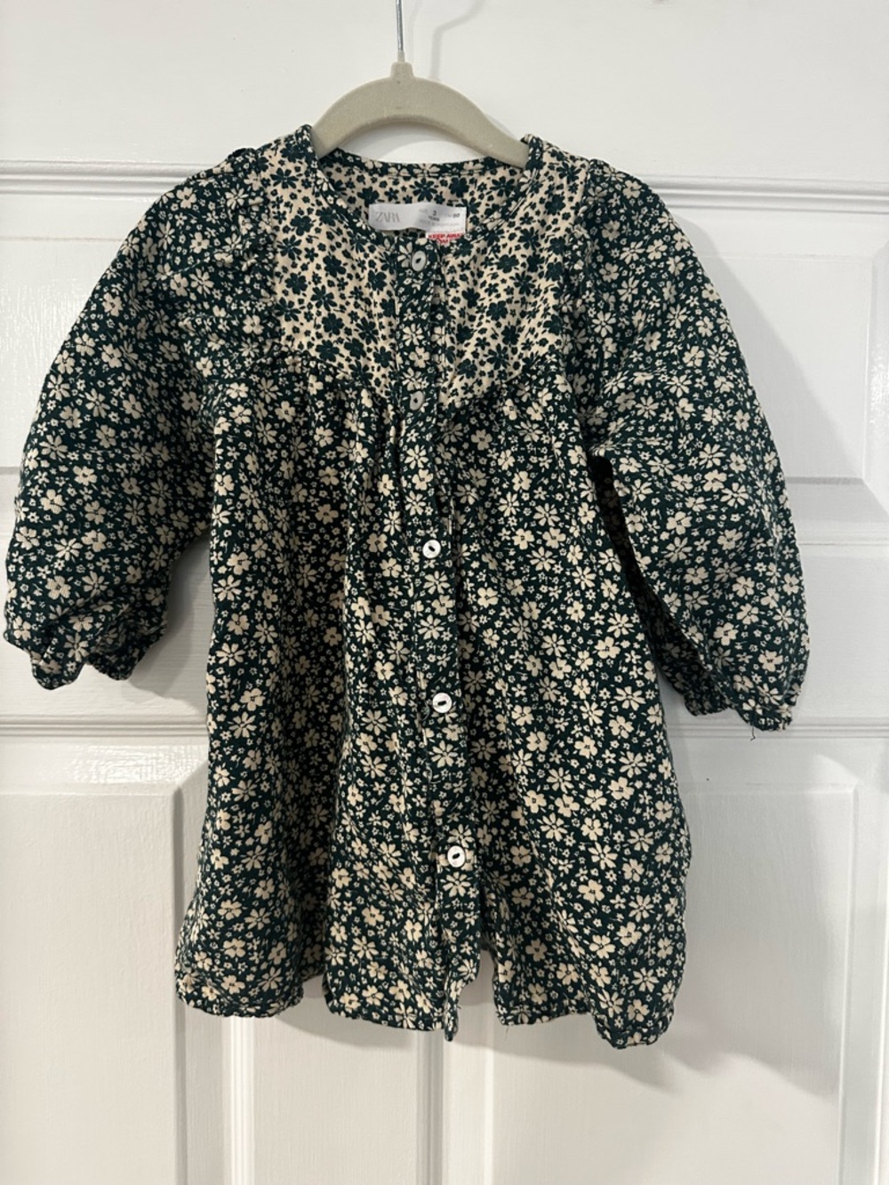 Zara Dark Green Floral Button-Down Tunic Dress